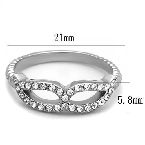 TK2122 High polished (no plating) Stainless Steel Ring with Top Grade Crystal in Clear