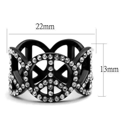 TK2194 IP Black(Ion Plating) Stainless Steel Ring with Top Grade Crystal in Clear