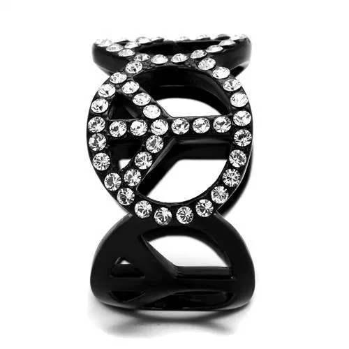 TK2194 IP Black(Ion Plating) Stainless Steel Ring with Top Grade Crystal in Clear