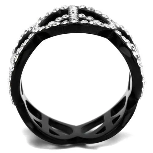 TK2194 IP Black(Ion Plating) Stainless Steel Ring with Top Grade Crystal in Clear