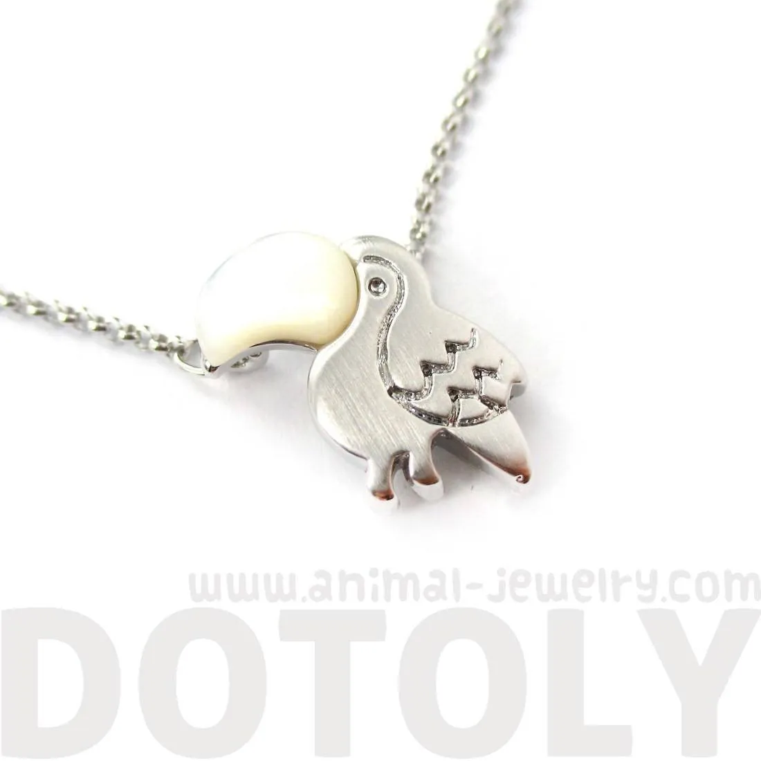 Toucan Bird Shaped Animal Themed Pendant Necklace in Silver | DOTOLY