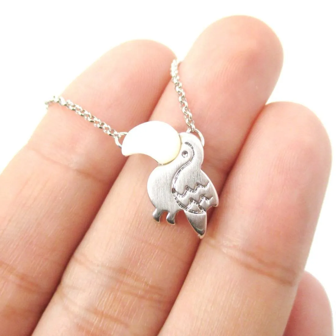 Toucan Bird Shaped Animal Themed Pendant Necklace in Silver | DOTOLY