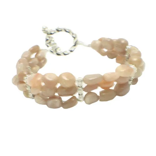 Triple strand Stacking Sunstone Beige Gemstone Bracelet