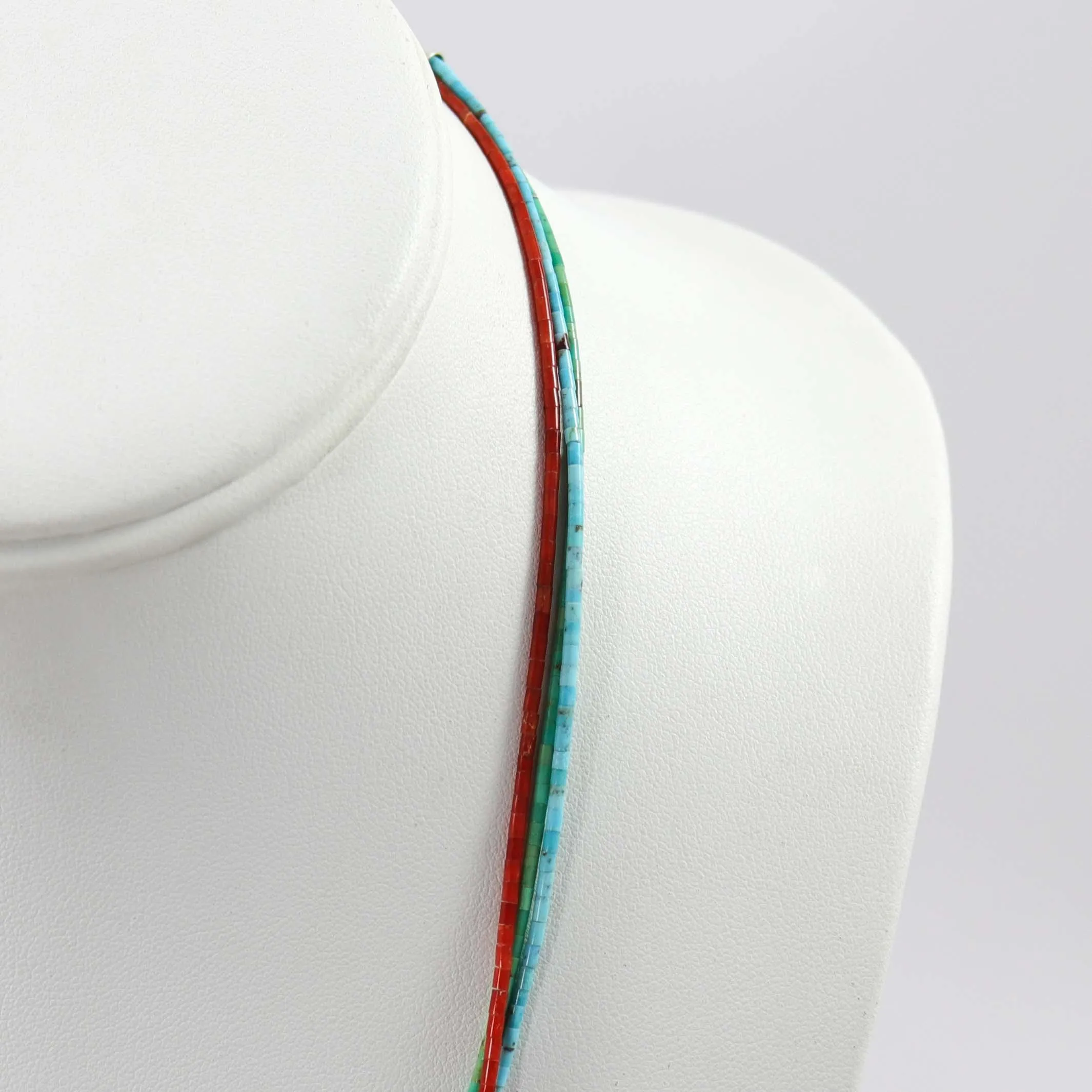 Turquoise and Coral Heishi Necklace