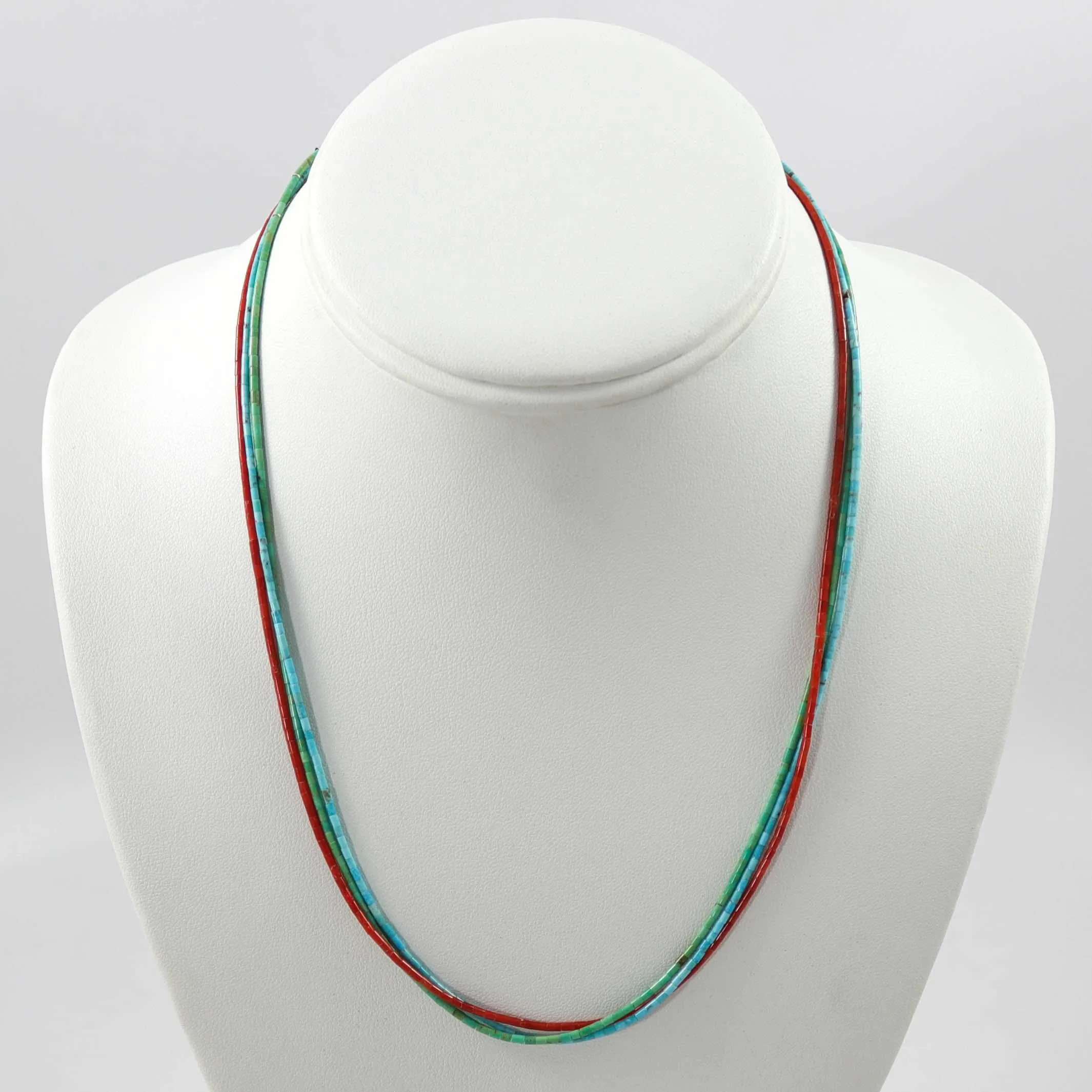 Turquoise and Coral Heishi Necklace