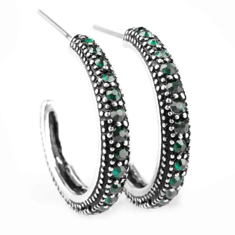 Twinkling Tinseltown Green Gem Hoop Earrings