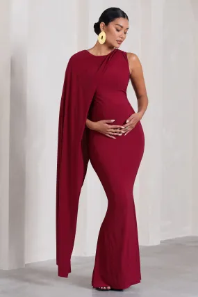 Unveil | Berry One-Sleeve Cape Maternity Maxi Dress