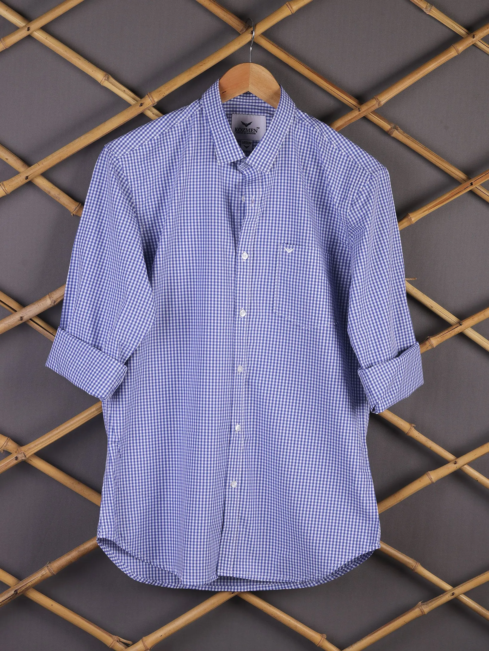 Violate Blue Premium Quality Gingham Checkered  Shirt