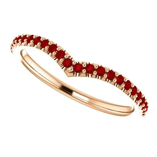 Vivian Band - V-Shape Contoured Accented Diamond, Moissanite, Ruby or Sapphire Wedding Ring