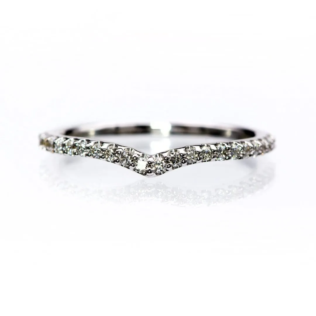 Vivian Band - V-Shape Contoured Accented Diamond, Moissanite, Ruby or Sapphire Wedding Ring