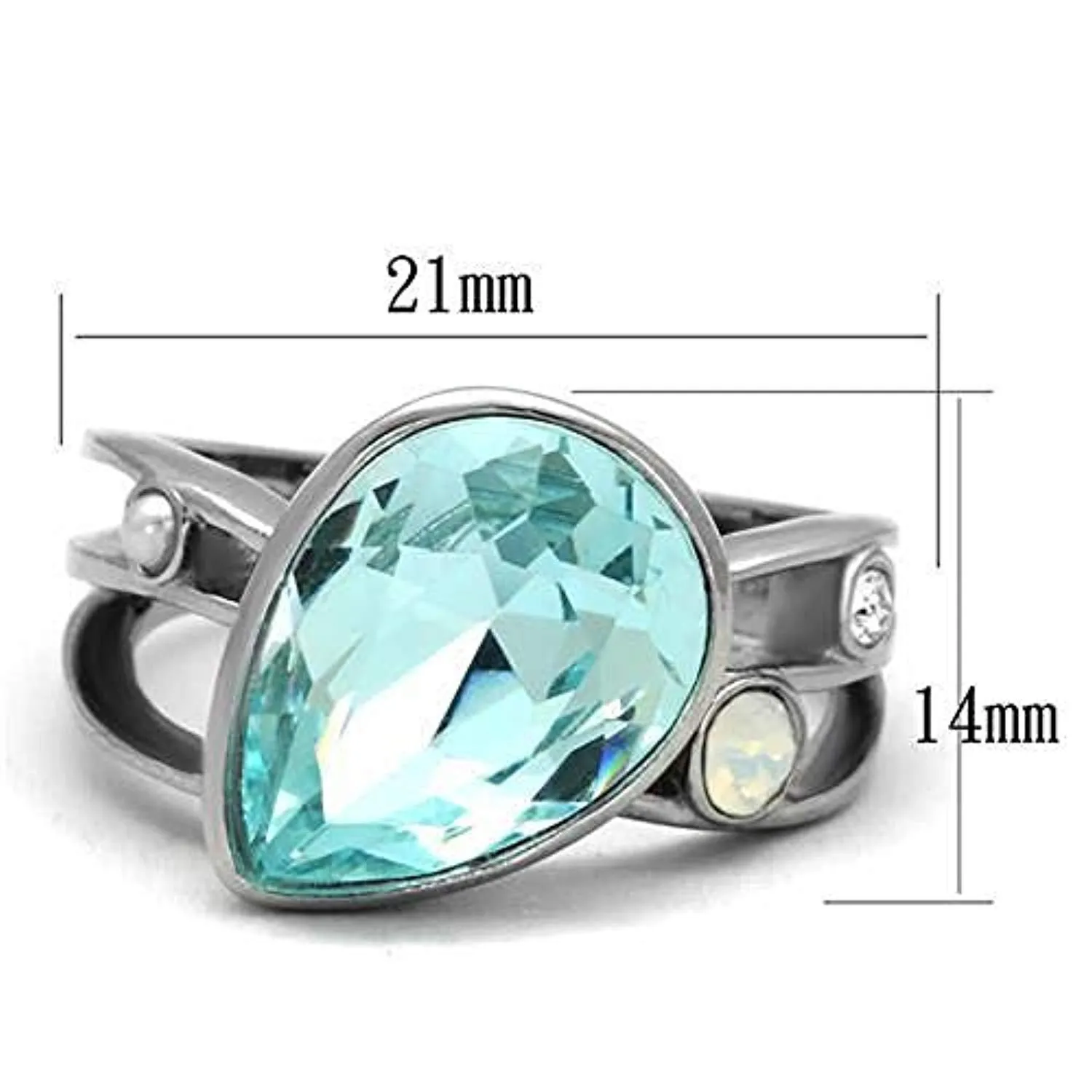 WildKlass Stainless Steel Ring High Polished Women Top Grade Crystal Sea Blue