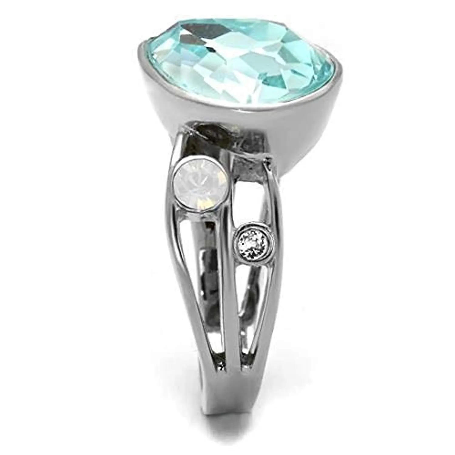 WildKlass Stainless Steel Ring High Polished Women Top Grade Crystal Sea Blue