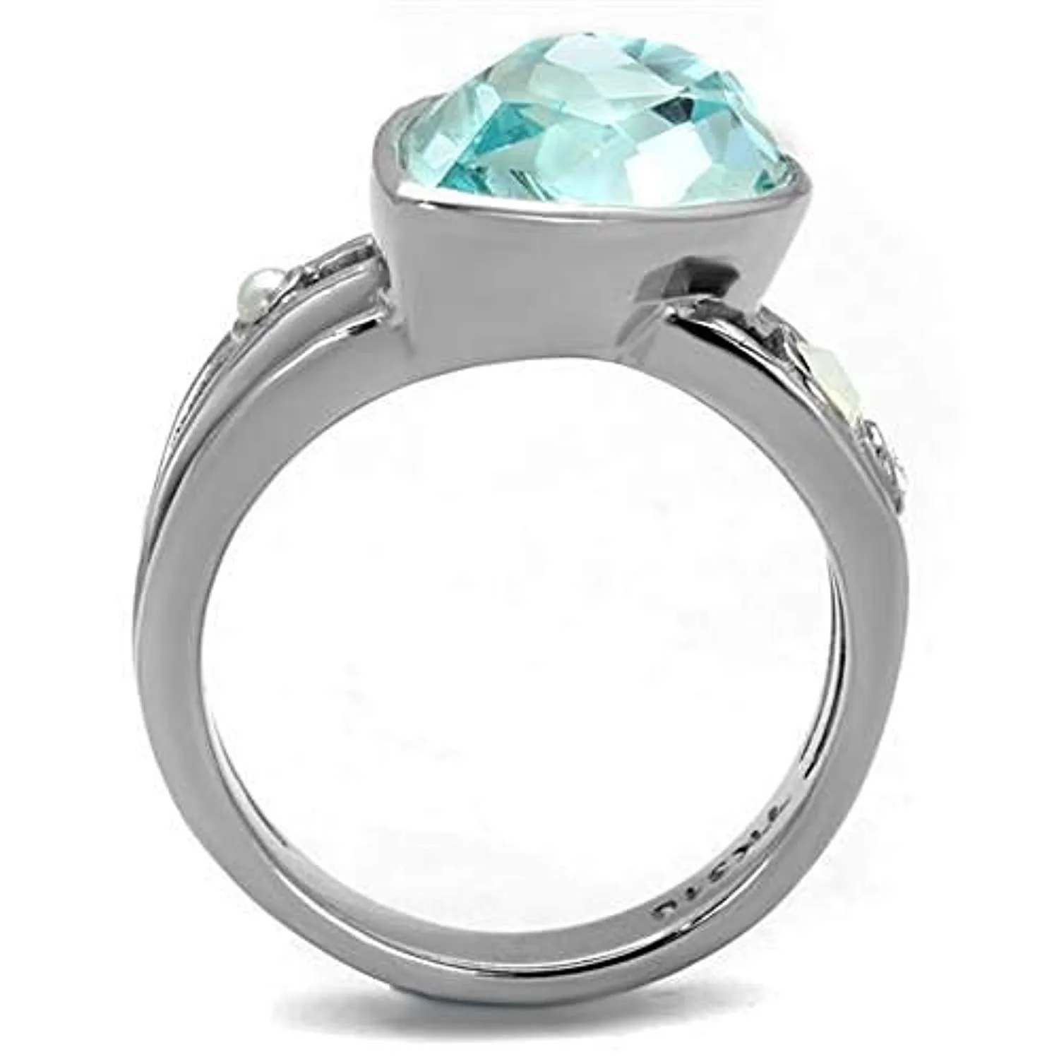 WildKlass Stainless Steel Ring High Polished Women Top Grade Crystal Sea Blue