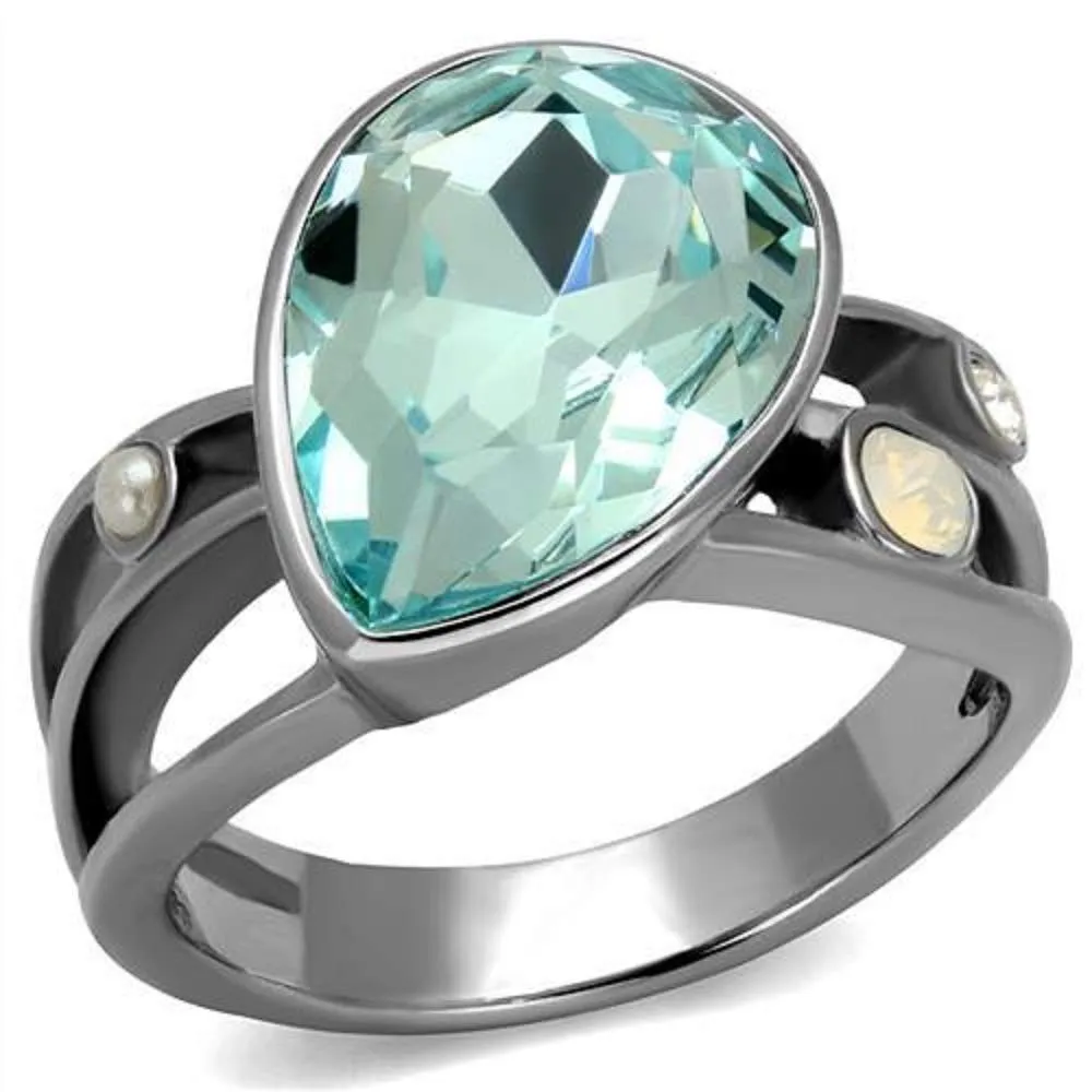 WildKlass Stainless Steel Ring High Polished Women Top Grade Crystal Sea Blue