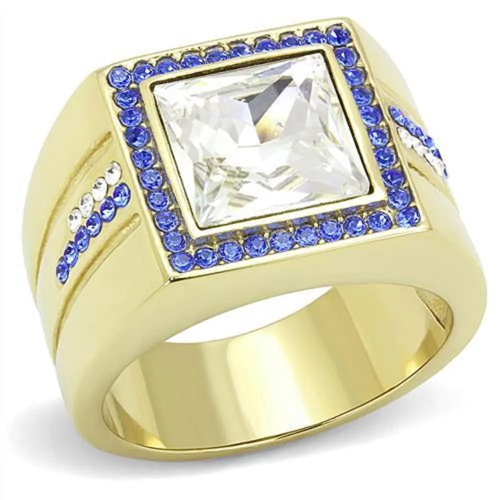 WildKlass Stainless Steel Ring IP GoldMen Top Grade Crystal Clear