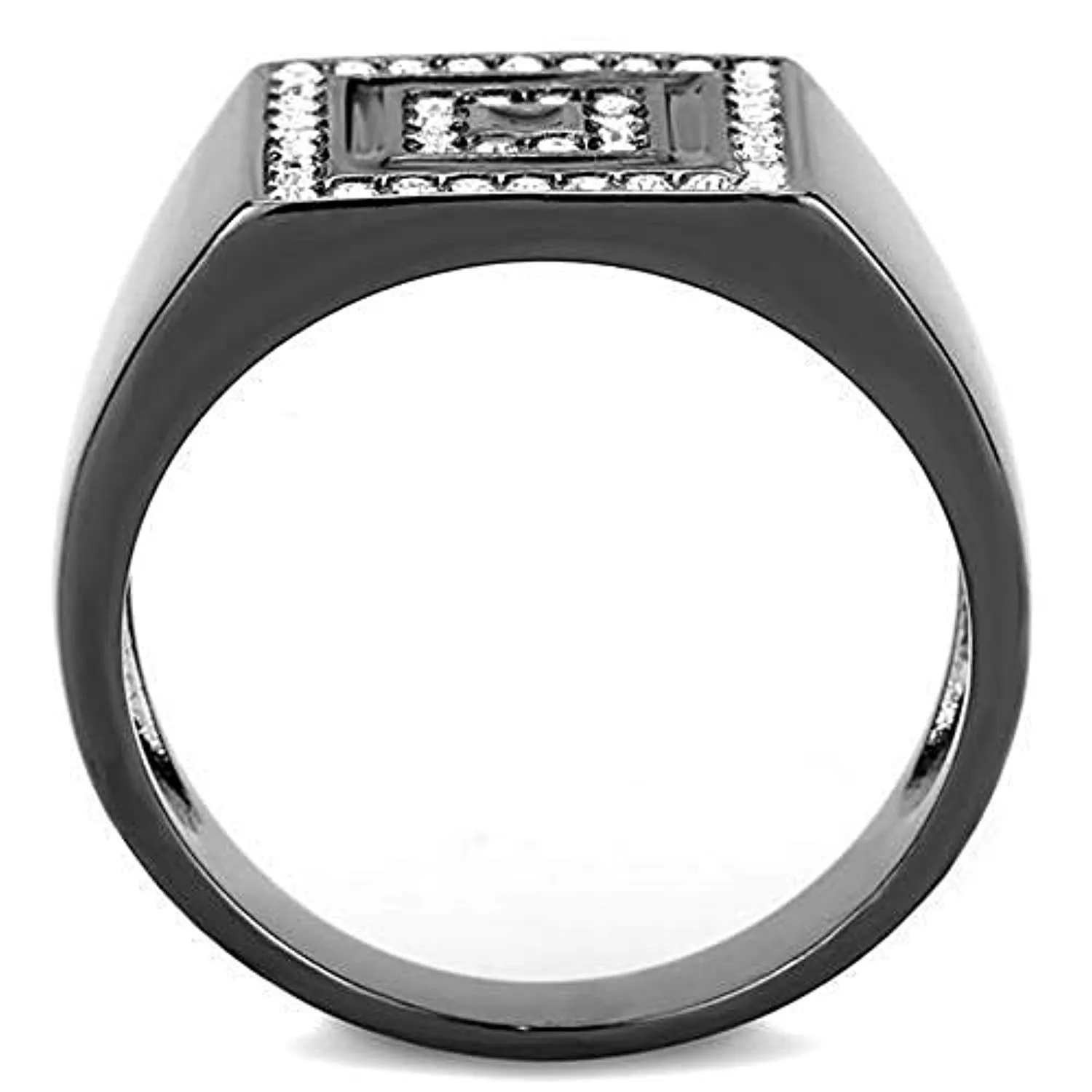 WildKlass Stainless Steel Ring IP Light Black (IP Gun) Men Top Grade Crystal Clear