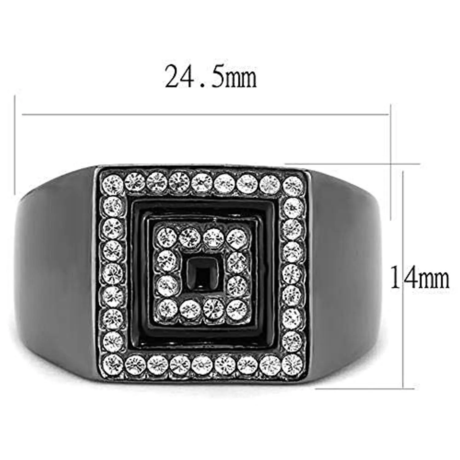 WildKlass Stainless Steel Ring IP Light Black (IP Gun) Men Top Grade Crystal Clear