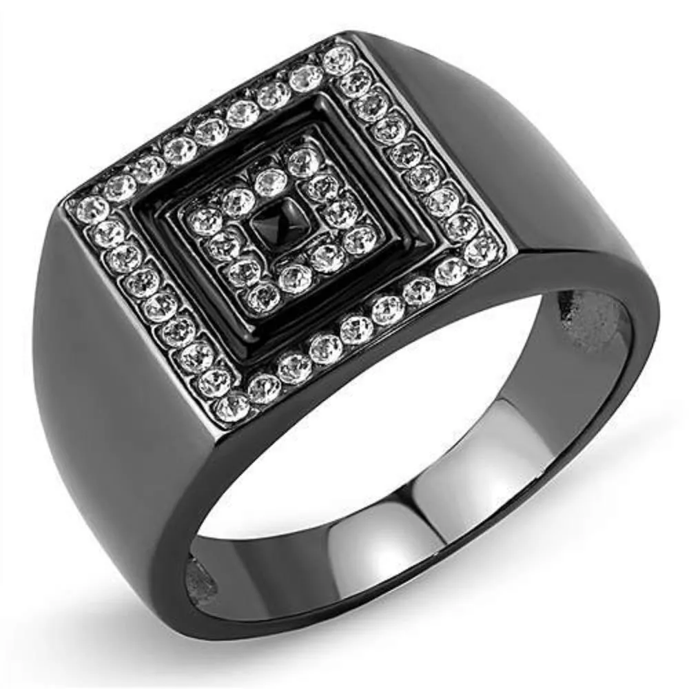 WildKlass Stainless Steel Ring IP Light Black (IP Gun) Men Top Grade Crystal Clear