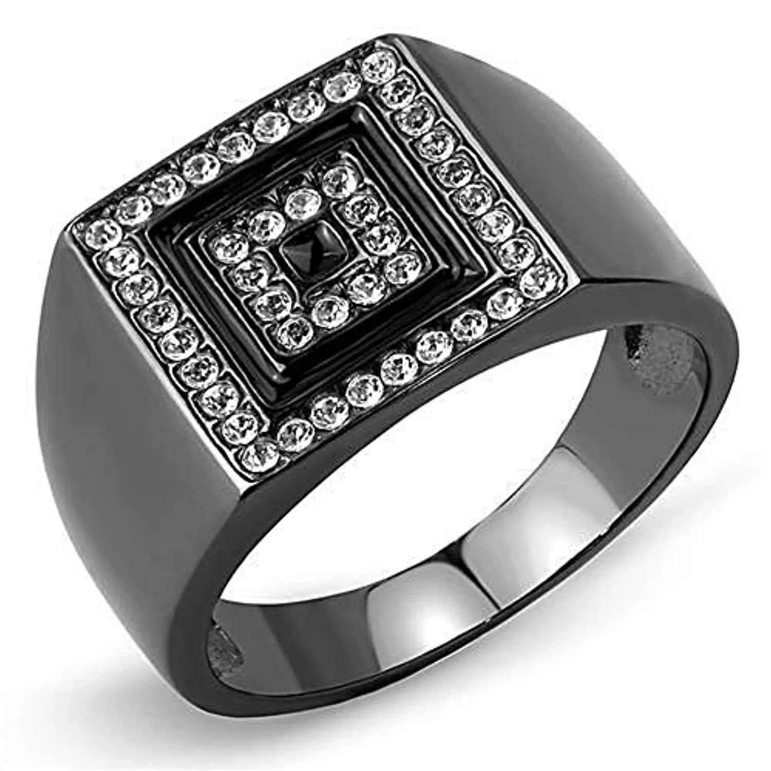 WildKlass Stainless Steel Ring IP Light Black (IP Gun) Men Top Grade Crystal Clear