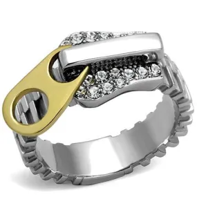 WildKlass Stainless Steel Ring Two-Tone IP Gold Unisex Top Grade Crystal Clear