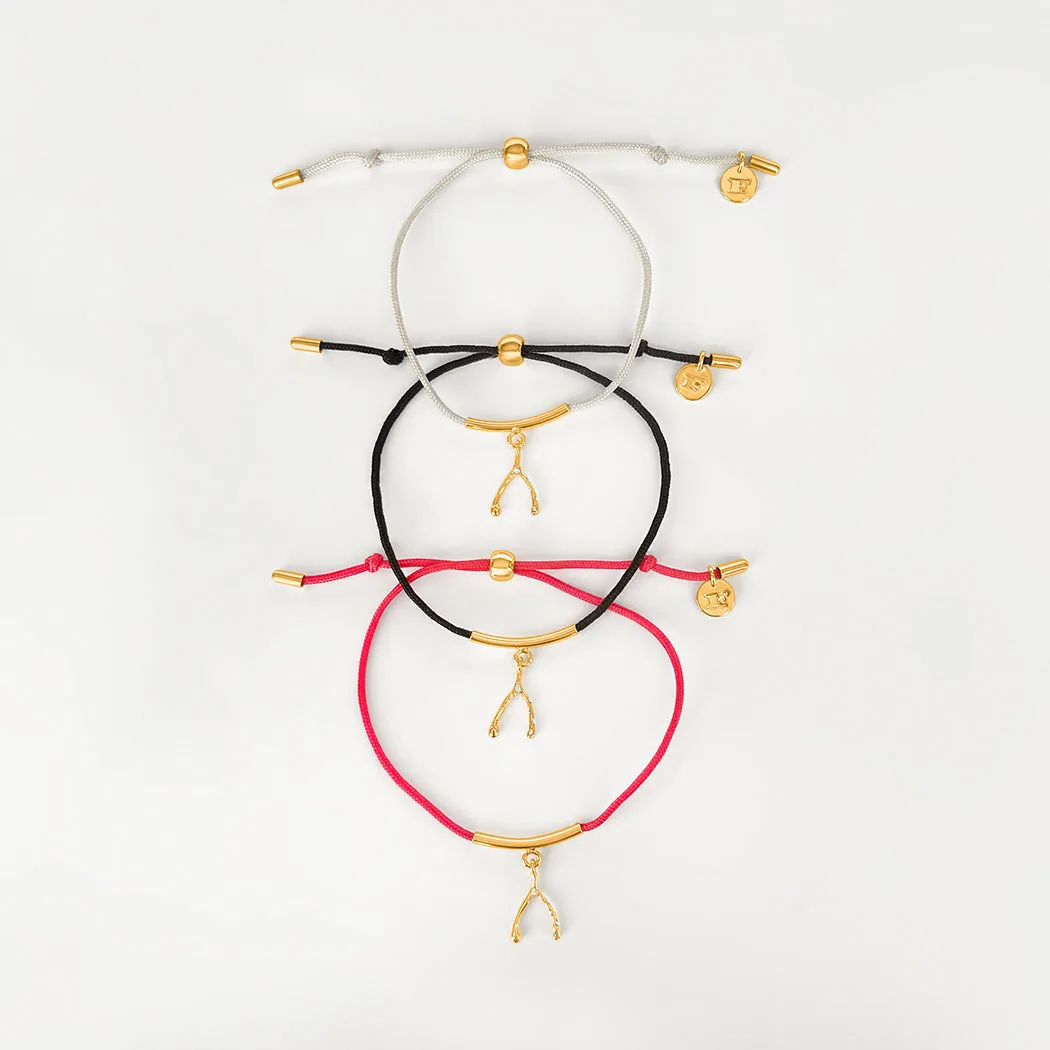 Wishbone String Bracelet (Light Grey) - Gold