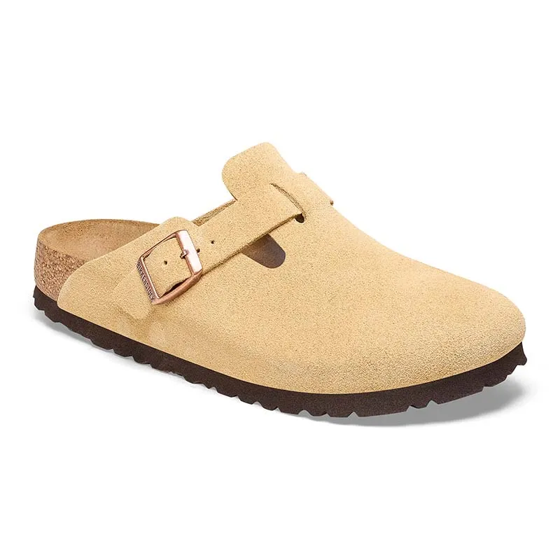 Women's Boston Suede Leather Slip On Shoes in Latte Cream