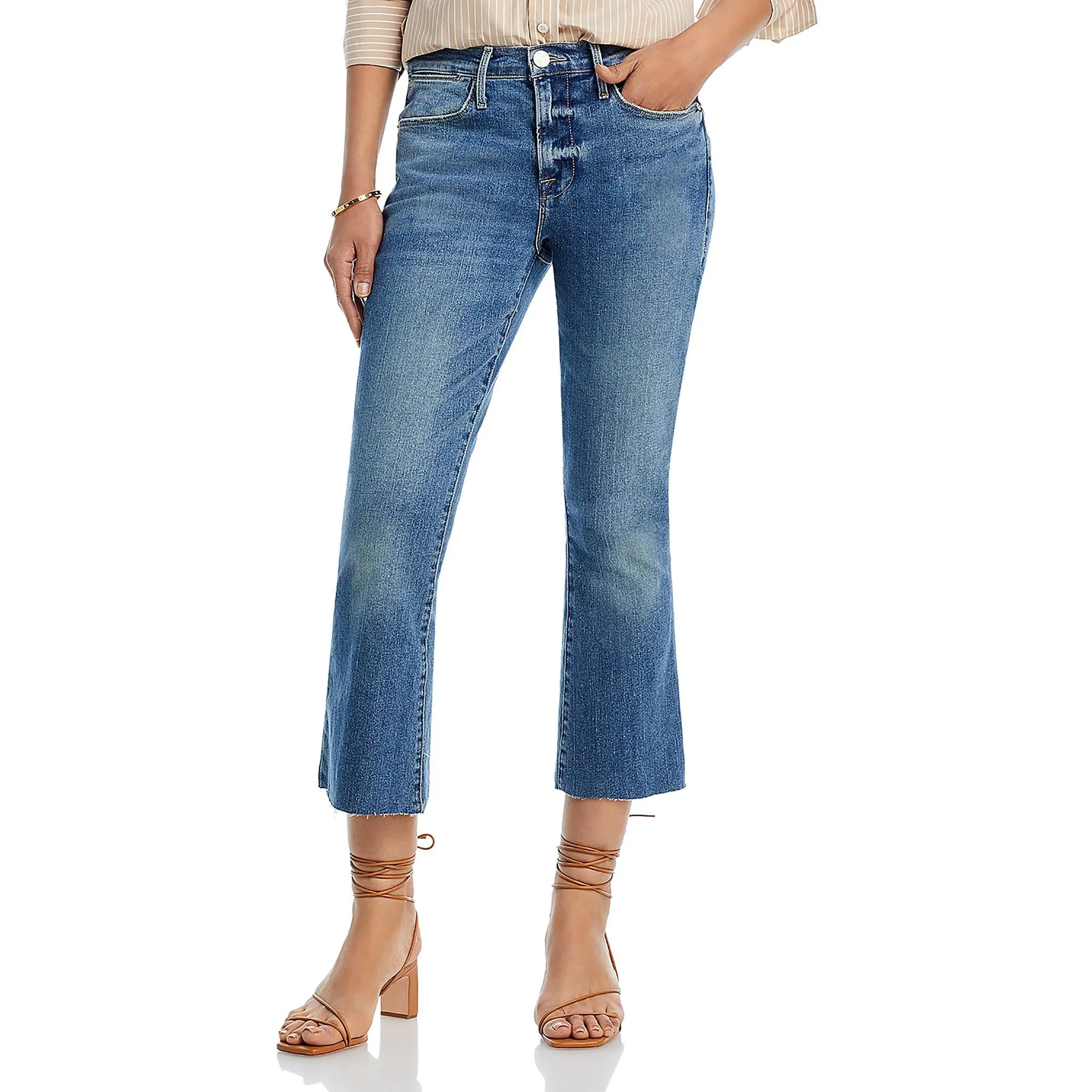 Womens Cropped High Rise Flared Jeans