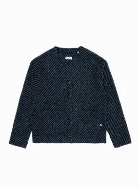 Wool Boucle Cardigan Navy & Black Stripe