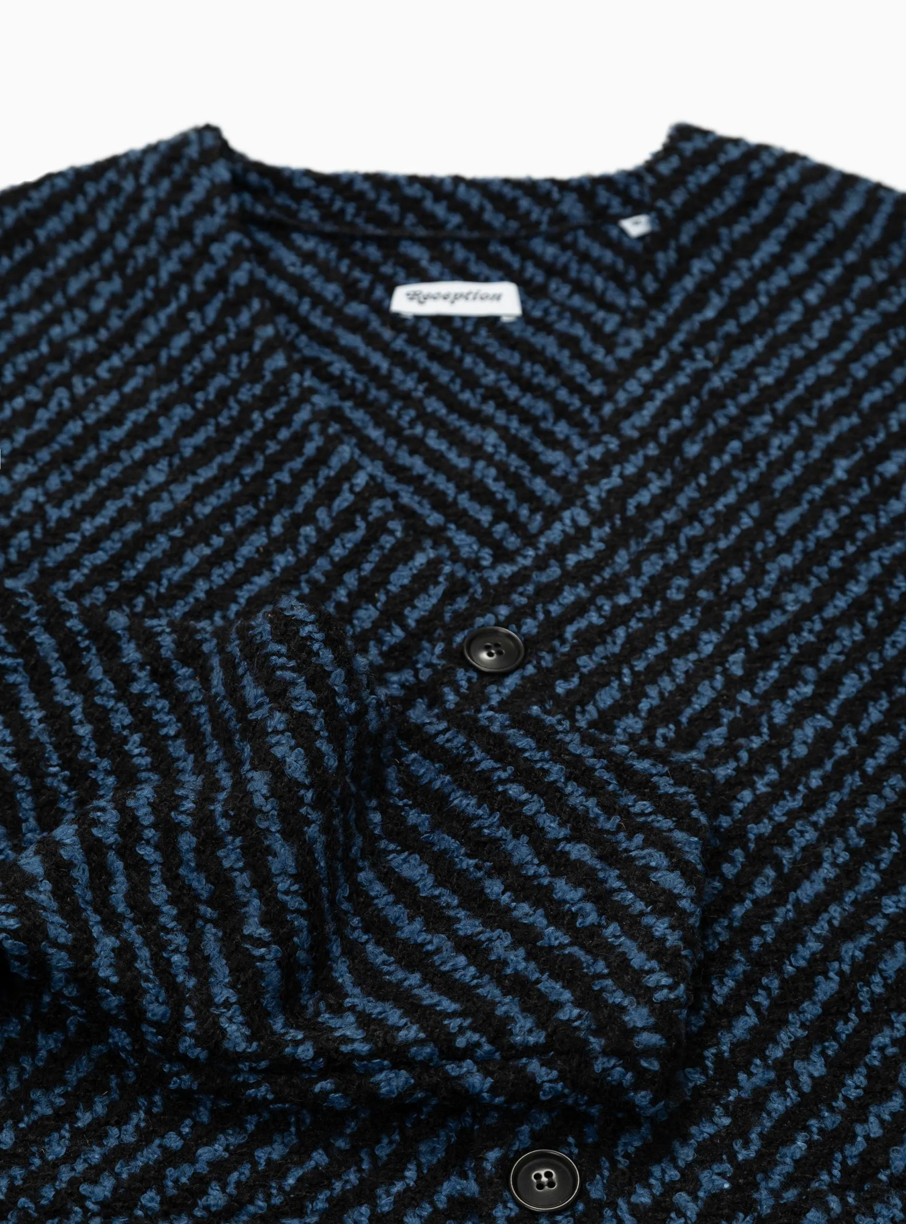 Wool Boucle Cardigan Navy & Black Stripe