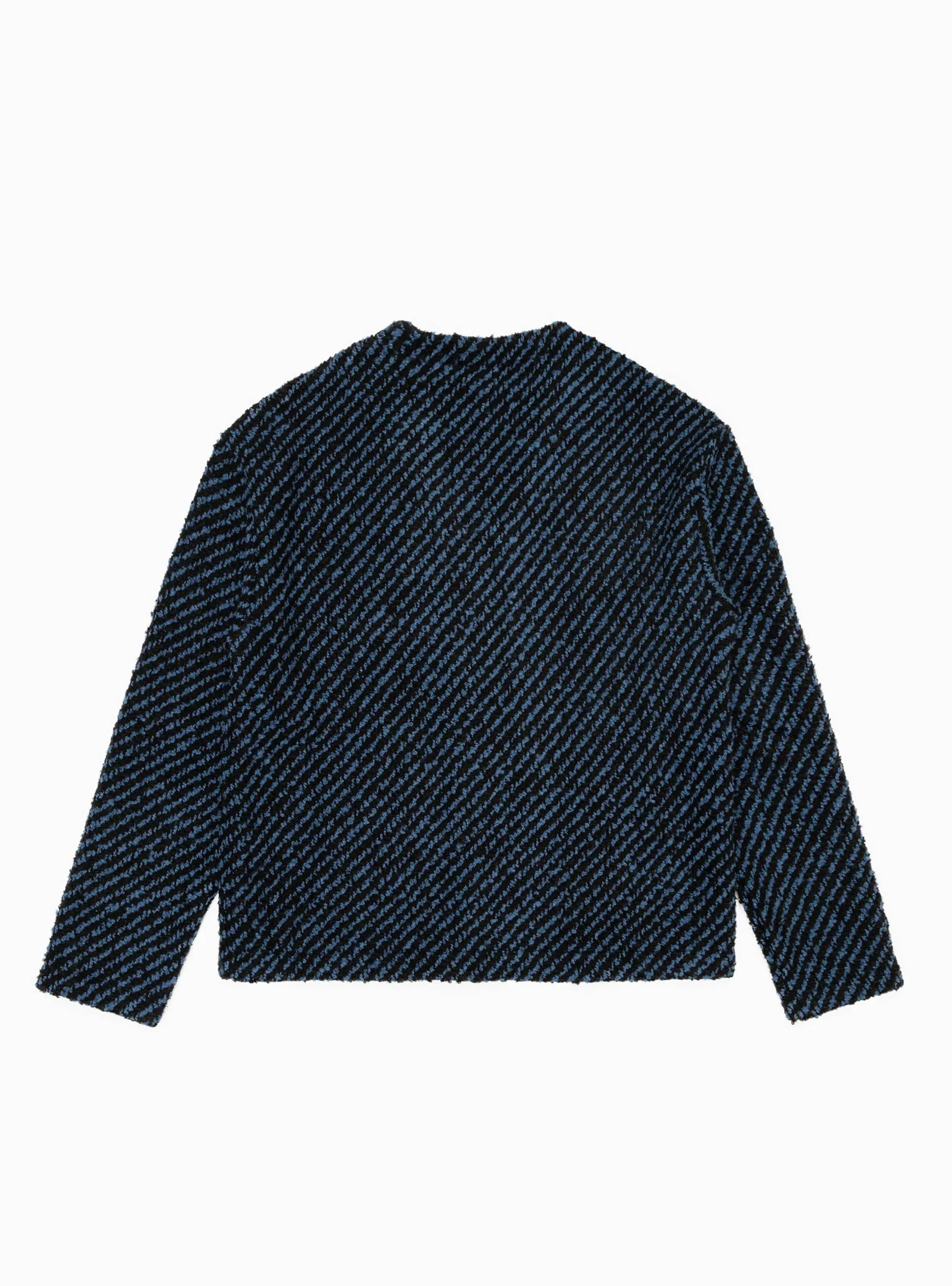 Wool Boucle Cardigan Navy & Black Stripe