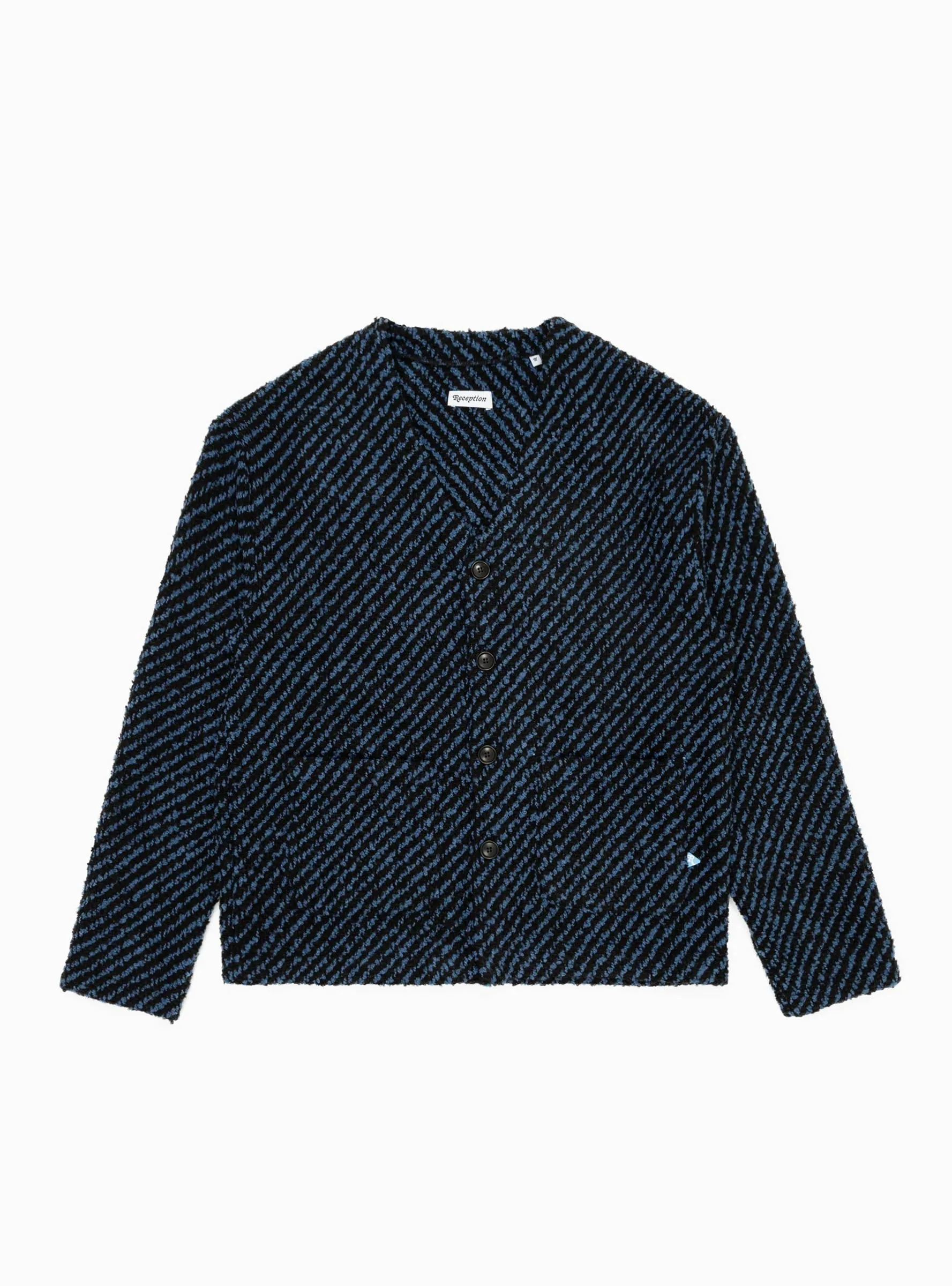 Wool Boucle Cardigan Navy & Black Stripe